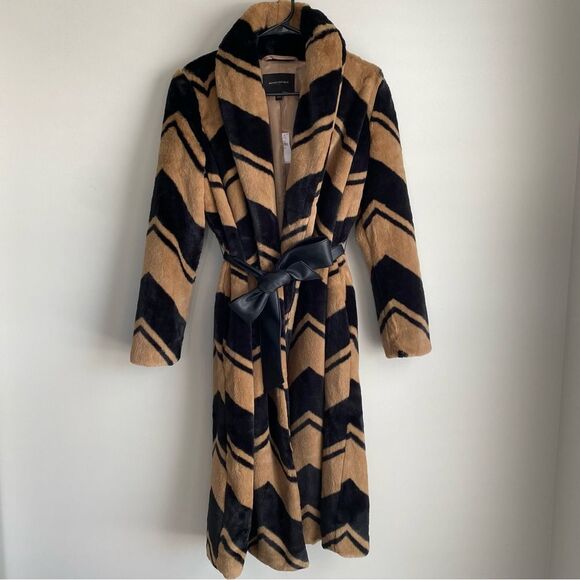 Banana Republic Jackets & Blazers - Banana Republic Faux Fur Chevron Long Coat XS NWT